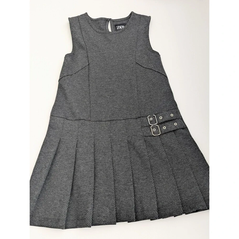 ZARA Girls (Size 8) Jumper/Pinafore/Tunic Dress w/Pleated Skirt & Buckle Accents